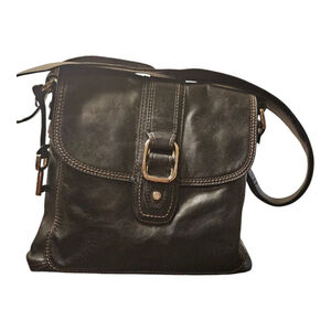 Women's Vintage Fossil Leather Crossbody Bag Black